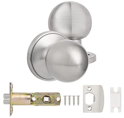 Probrico Brushed Nickel Passage Door Knobs for Interior Doors, Round, 1 Pack