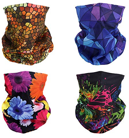 SMEHCF 4 Bandeau Bandana Cagoule Demi Masque Bouclier Tête Écharpe Cheveux Cache-Cou Chapeau Multifonctionnel Pour Femmes Hommes Respirant Réutilisable Lavable Papillon Marguerite Ruche Violet Jaune