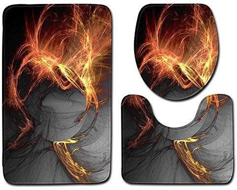 EU-VV Rutschfeste Bad-WC-Matte + U-Form Mat + WC-Sitzbezug,Explosionsplanet Fußmatte Bodenmatte Saugfähige Matten Badteppich Schlafzimmer Wohnzimmer Küche Dekoration (Feuer)