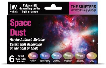 Vallejo The Shifters Set de Pintura Acrílica Space Dust. Kit de 6 Colores de Acabado Metalizado para Aerógrafo en Botellas de 17 Ml para Pintar Figuras de Fantasía y Wargames