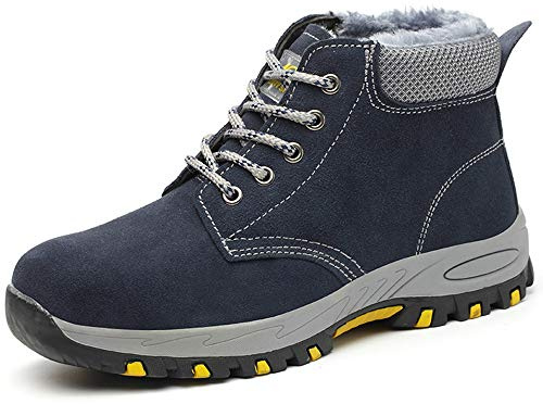 Safety Boots Warm Fured Waterproof, Wide Fit Steel Toe Safety Shoes Trainers Work Boots Shoes, Puncture Proof and Non Slip Ankle Footwear Blue 10 UK 44 EU 270