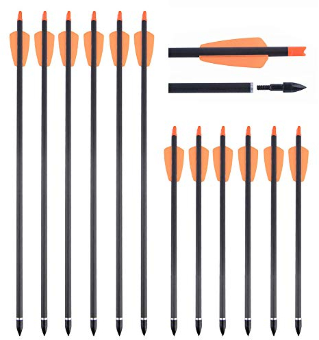 SHARROW 12 Stück Armbrustpfeile 15 Zoll Carbonpfeile Armbrustbolzen 7.3 Zoll Spine 350 Bolzen für Armbrust mit 100 Grains Pfeilspitzen für die Bogenschießjagd (Orange, 15)