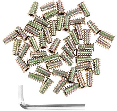 Mtsooning 50 Pcs M6*20mm Threaded Inserts Nuts,Flanged Hex Socket Screw-in Inserts,Zinc Plated Carbon Steel Hex Drive Head Nut for Wood Furniture Cabinet