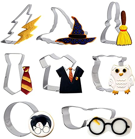 Fangleland Zauberer Keksausstecher Set Edelstahl Eule Hut Besen Schal Lightning Keks Fondant Formen für Babyparty Allerheiligen Party
