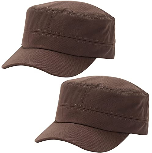 2 pz Unisex Cadetto Army Cap Militare Cappello Da Combattimento Berretto Da Baseball Traspirante Regolabile Flat Top Cap per Uomo Donna, Marrone, taglia unica