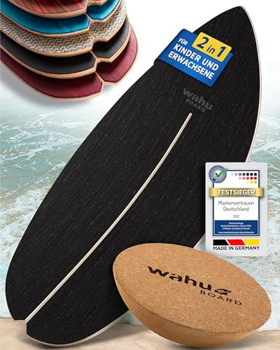 WAHU Balance Board - einzigartiges Board inkl. Halbkugel und Rocker Shape - Surf - Gleichgewichtstraining für Kinder und Erwachsene - Balance Board 100% Echtholz