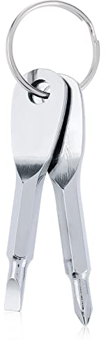 Cobee Lot de 2 porte-clés tournevis multifonctions – Tournevis cruciforme et tournevis cruciforme portable pour homme, réparation extérieure (argenté)