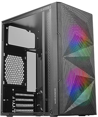 Mars Gaming MC-ME, Case Gaming Compatto MicroATX, Finestra Laterale in Vetro Temperato, Design Frontale Total-Mesh Geometrico, 2 Ventole FRGB da 120mm, Nero