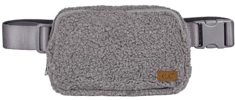 C.C Sherpa Bauchtasche für Damen, Unisex, Fuzzy Daily Waist Crossbody Gürteltasche mit verstellbarem Riemen, Sherpa-Lt, Grau, 9 in. x 2 in. x 6 in., Bauchtasche