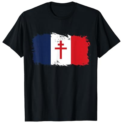 Drapeau Français avec Croix de Lorraine T-Shirt, Homme, Noir, M
