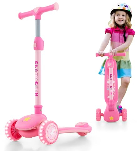DREAMADE Kinder Roller, Scooter Kinder mit LED-Rädern & stufenlos verstellbarem Lenker, Klappbar Tretroller für Kinder von 3–6 Jahren(Rosa-Einhorn)