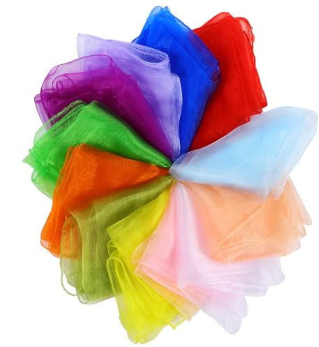 Juggling Scarves, 12 PCS Dance Music Scarfs, Colorful Silk Actives Scarves, Magic Tricks Performance Props Accessories, Rhythm Band Scarfs (12 Colors, 24 x 24)