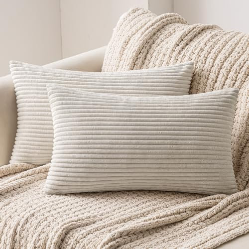 MIULEE 2er Set Weihnachten Kissenbezüge Kord Kissenhülle Dekorative Kissenbezug Sofakissen Couchkissen Dekokissen Zierkissenbezug Deko Kissenhülle mit Verstecktem Reißverschluss 40x80 cm Beige