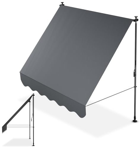 Juskys Store Banne Manuel Kapstadt 200x120 cm - Store Extérieur Réglable, sans Perçage, Imperméable, Résistant UV, Verticale & Diagonale - Gris