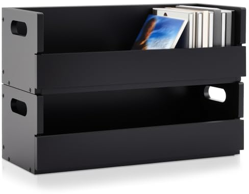 CroBlissful 2 Set Wooden CD Storage Box Holder Shelf Cassette Tape Display Racks with Carrying Handles, Organizer Shelf for Movie Cases, DVDs, Each Set Can Store up to 36 Pcs CDs (Black)