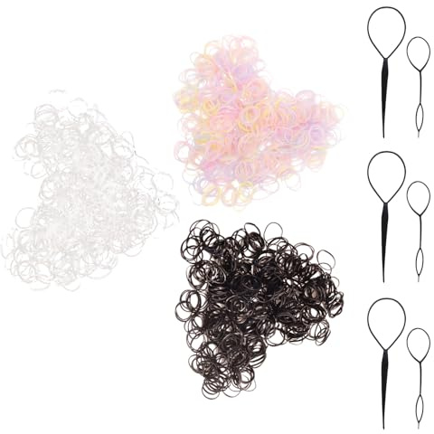 ZEMINRI 3000 Piezas Mini Gomas de Pelo con 6 Hair Tejido Tool Duradero Gomas Pelo Bebe para Diferentes Peinados No Daña el Cabello Elastic Hair Bands para Niñas y Bebés (Transparente, Negro, Colores)