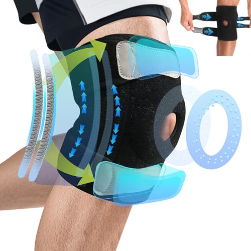 Knee Support Knee Brace for Men & Women Unique 4-way Adjustable Non-Slip Knee Support with Open Patella and Side Stabilizers Knee Brace Support for Arthritis, ACL, Meniscus Tear, Walking, Running