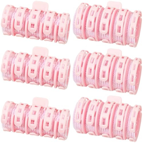 6 PCS Hair Rollers Self Grip Hair Curlers Pink Self Grip Volumizing Curlers No Heat Heatless Hair Roller Salon Hairdressing Tools for Women Short Medium Long Hair