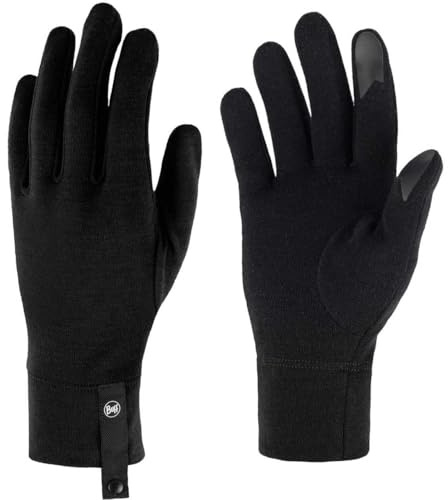 Buff| Guantes Merino Midweight Bufanda Multifuncional 100% Lana Merino, Senderismo, Aire Libre, Sostenible, Ligera Hombre Mujer M Negro