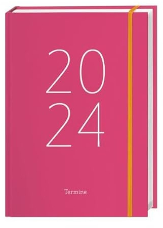 Tages-Kalenderbuch A6 2024. Pinker Terminkalender mit Schulferien und Feiertagen. Buch-Kalender mit Lesebändchen und Gummiband. Taschenkalender 2024 zum Planen von Terminen