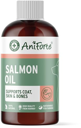 AniForte Premium Salmon Oil for Dogs, Cats, Horses & Pets 500ml - 100% Pure Natural Norwegian Fish Oil Supplement With Omega 3, 6 & EPA, DHA & ALA Fatty Acids, For Coat & Skin, Joints & Brain Health