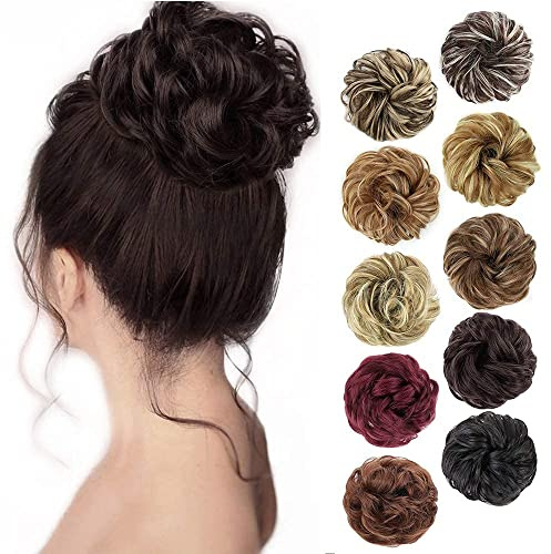MORICA Messy Bun Hair Piece Curly Fake Hair Bun Scrunchies Extensions Synthetic Chignon Updo Hairpieces for Women Dark Brown