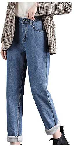 Pantaloni termici da donna con elastico caldo – pantaloni in pile interno foderato in pile, in denim, jeans a tubo, in peluche a matita, spessi, caldi, pantaloni invernali sportivi, pantaloni da