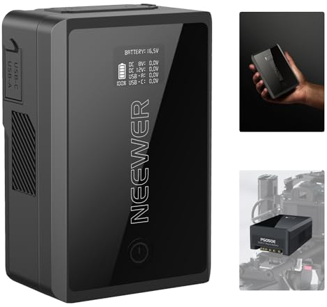 NEEWER Mini V Mount Akku mit D Tap/USB C/USB A/BP/ 2 DC Anschlüssen OLED Bildschirm 3450mAh 50Wh 14,54V V Lock Battery unterstützt 45W PD Schnellladung für Kamera Monitor Camcorder Videoleuchte PS050E