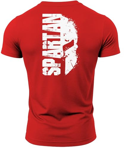 GYMTIER T-shirt de musculation pour homme avec motif casque de spartiate pour le gym, Rouge, XL