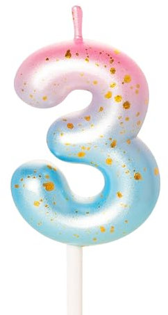 Zahlenkerze für Kuchen, Geburtstagskerzen für Kuchen, Geburtstagskerzen, Kuchenaufsatz für Kinder, Jungen, Geburtstag, Hochzeit, Firma, Jahrestag, Kuchendekorationen (Rosa, Blau, 3)