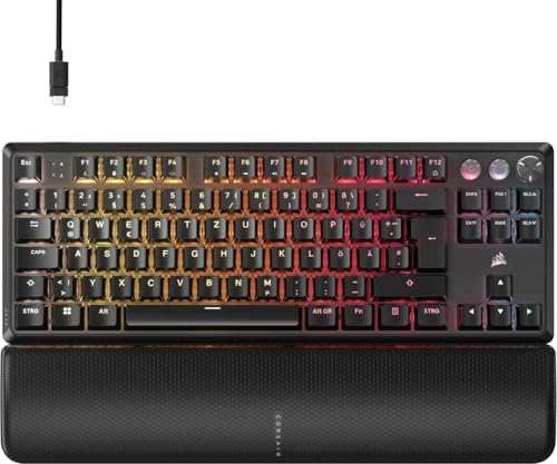 Corsair K70 PRO TKL RGB Mechanische Kabelgebundene Gaming-Tastatur – Geschmierte Hall-Effekt MGX Hyperdrive Einstellbare Schalter, Gleichzeitiger SOCD und Rapid Trigger, 8000Hz, QWERTZ – Schwarz