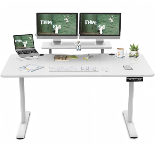 TRIUMPHKEY Bureau Assis Debout 180×80cm Hauteur Réglable Electrique,Blanc Ordinateur,Standing Desk,Table Assis Debout Idéal pour l'apprentissage au Bureau et Les Jeux