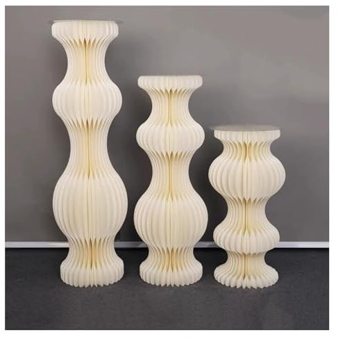 Foldable Paper Columns Pillars Display, 3PCS Cylinder Pedestal Stands Parties, Pedestal Stand Parties Foldable Paper Columns Display, Flower Stand Wedding Centerpieces Cardboard(B)