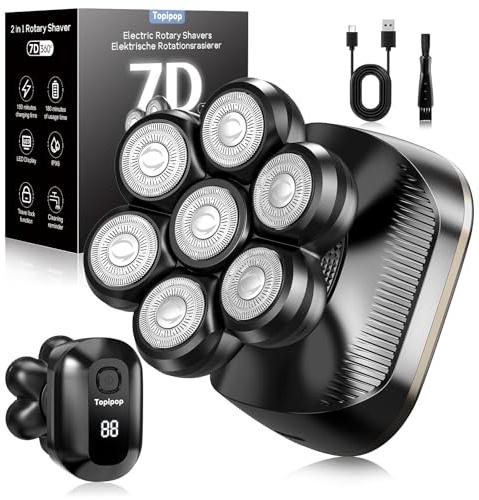 Topipop Afeitadora eléctrica para hombres,afeitadora eléctrica desmontable 7D,resistente al agua, con cabezal de afeitado en seco y húmedo,pantalla LED y cuchillas de precisión,afeitadora rotativa