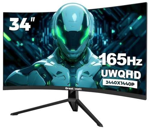 Great voell 34 Inch Curved Gaming Monitor, Ultrawide UWQHD 165Hz, 1ms MPRT