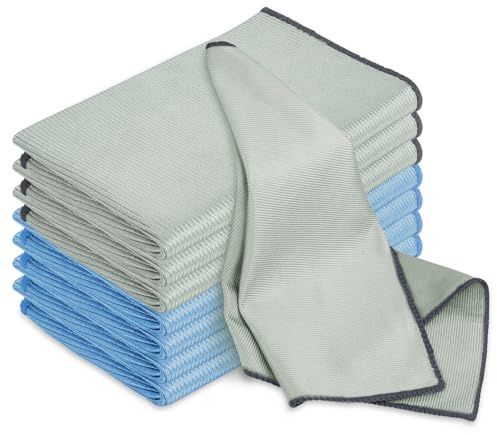 HOTUT 8X Chiffon Microfibre Vitre Ultra Fine pour Verre, 30 x 40 cm Serviette sans Trace Absorbant Polissage, Chiffon Vitre sans Trace Lavable à Machine pour Lunette Vaisselle Cuisine Menage Voiture