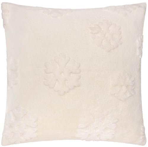 furn. Snowflakes Velvet Fibre Cushion Cover (Snow White - 50x50cm) | Soft festive cushion cover with a winter snowflake design and velvet fibre finish