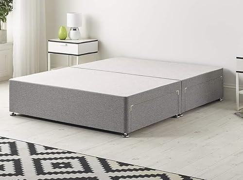 Divan Bed Base with Spring Mattress, Charcoal Chenille Fabric, No Drawers, No Headboard, King Size