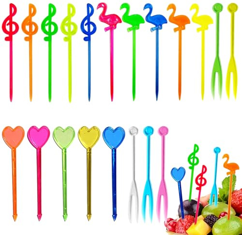 200 Tenedores de Frutas, Tenedores De Frutas Con Notas Musicales, Palillos Reutilizables de Colores para Niños, Brochetas para Accesorios Pinchos Dulces Adultos Postre Fruta Niños Halloween Christmas