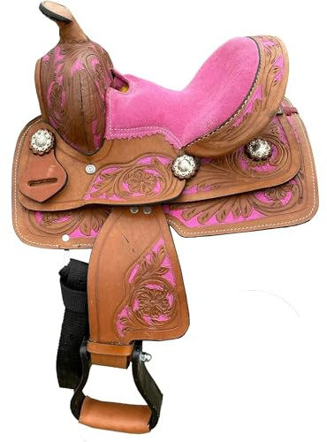 Sazaar Tack 8 Inch Western Youth-Kids Barrel Horse Pony Saddle with Floral Tooled Premium Quality 103