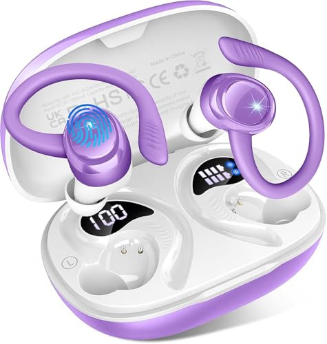 Bluetooth 5.4 Kopfhörer Sport, 2025 In Ear Kopfhörer Kabellos Bluetooth mit 6D Stereo/4 ENC Mic, 50H Noise Cancelling Ear buds, Over-Ear Sportkopfhörer mit Ohrhaken, IP7 Wasserdicht Ohrhörer für Sport