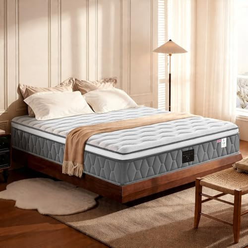 NineLan Orthopaedic King Size Mattress 5FT for Back Pain Relief, 10.6 Inch Hybrid 7-Zone Pocket Sprung Mattress with Cooling Gel Memory Foam & Breathable Knitted Cover, Medium Firm, 150x200x27cm
