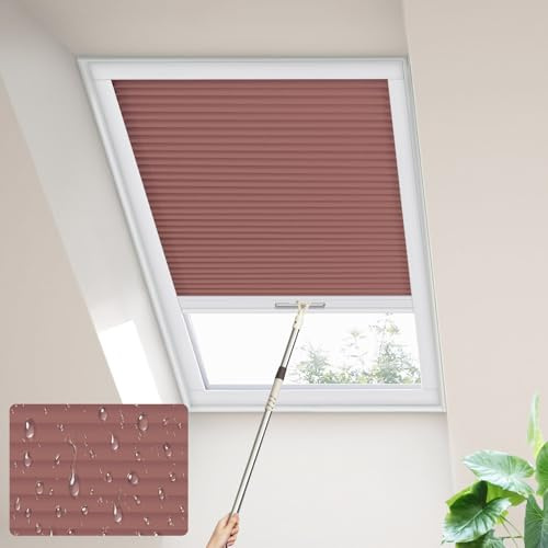 Moonice Skylight blinds Waterproof Fabric Cordless Roof Honeycomb Window Blinds Light Filtering Cellular Pleated Shades for Roof Inclined Plane Room Windows Custom Size,Cabernet Stain