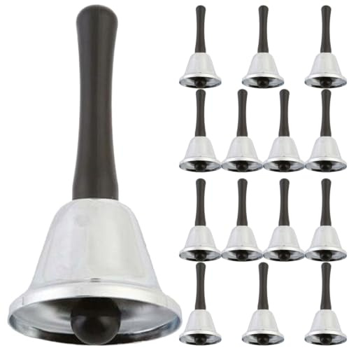 Artibetter 15 campanillas de mano para servicio de restaurante, cascabeles navideños, campanillas para escritorio de profesor, metálicas de sonido fuerte para cenas en hoteles, escuelas, recepciones