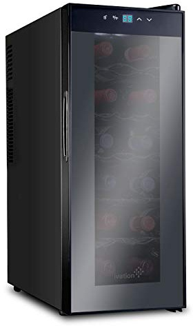 Ivation 12 Bottle Red And White Wine Thermoelectric Wine Cooler/Chiller Counter Top Wine Cellar with Digital Temperature Display, Freestanding Refrigerator Smoked Glass Door Quiet Operation Fridge