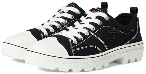 Skechers Women's Roadies True Roots Trainers, Black Black Canvas White Leather Trim Blk, 5.5 UK