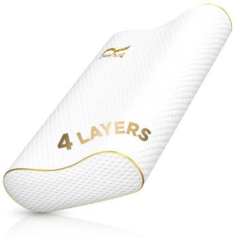 Memory Foam Pillow, Cervical Pillow, 4-Layer Queen, Contour Pillow, Side Sleeper, Neck Support, Pillow for Neck Pain, CertiPUR-US