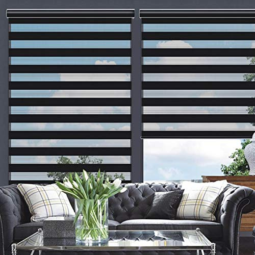 Changshade Cordless Zebra Blinds for Windows, Modern Dual Layer Zebra Blinds with Light Filtering & Privacy Control,Easy Install Zebra Blinds for Indoor Windows,（23 W×72 H,Black）