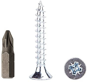 Lote de 400 tornillos de madera de acero chapado en zinc de 4,0 x 30 mm, tornillos de aglomerado, tornillo universal Pozi-Drive, PZ completamente roscado, cabeza avellanada (400, 4,0 x 30 mm)