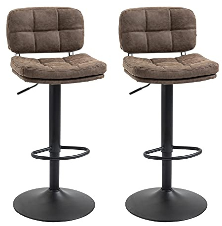 HOMCOM Lot de 2 tabourets de Bar Vintage capitonné - pivotant, réglable - Repose-Pied - revêtement synthétique Marron Effet Vieilli